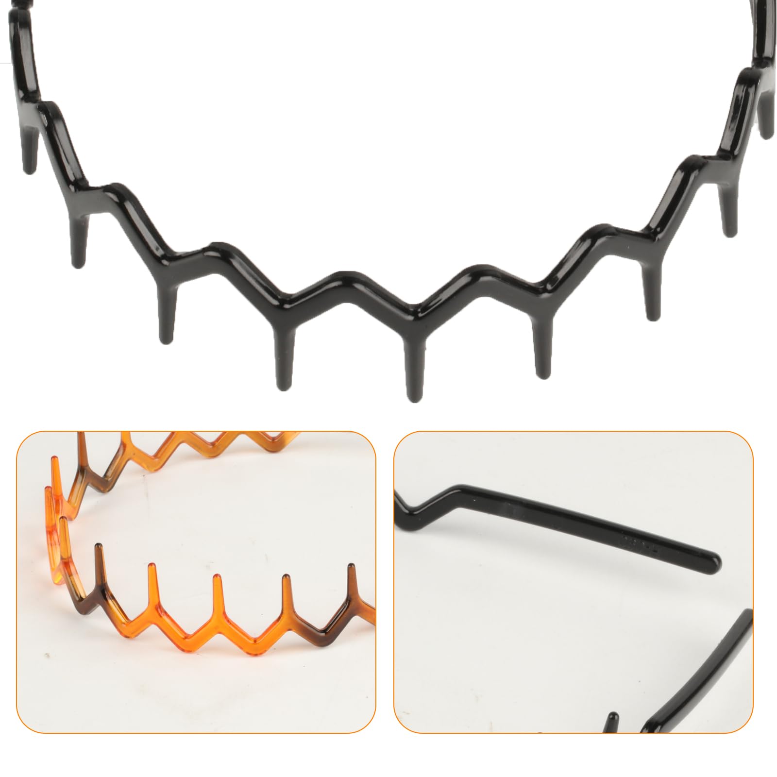 6 Cerchietti A Zig-Zag Per Donne | Denti Di Squalo Antiscivolo, In Plastica, Set Nero E Leopardo, Per Sport E Trucco - 2