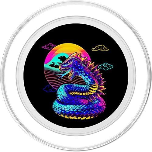 Miniatura 2 de Cool Streetwear synthwave 80s 90s retro anime snake dragon PopSockets PopGrip for MagSafe