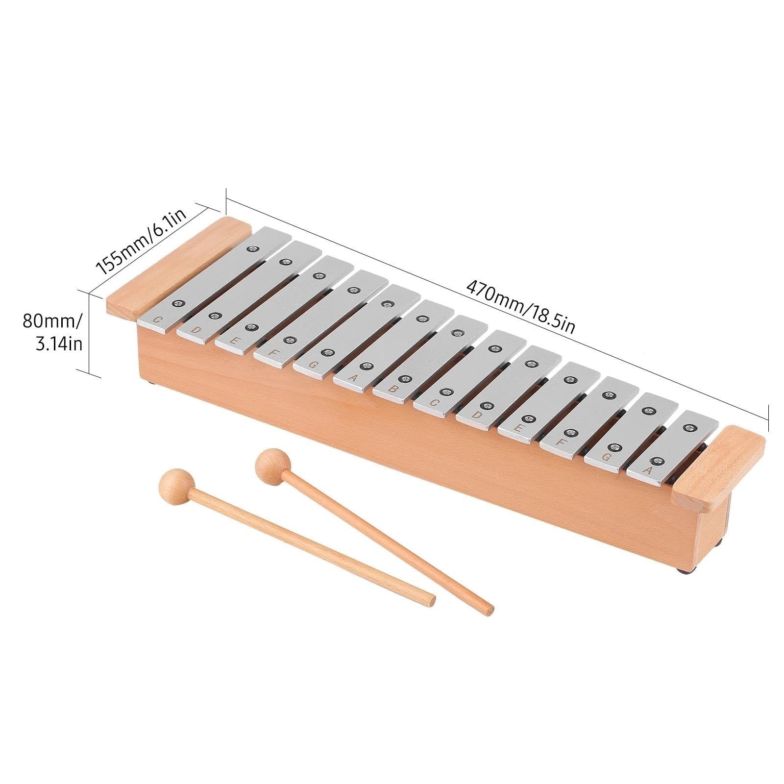 Instrument Ksylofonowy 13-Note Glockenspiel Przenośny Aluminiowy Fortepian Ksylofon Instrument Perkusyjny Instrument Muzyczny Z Drewnianymi Pałeczkami
