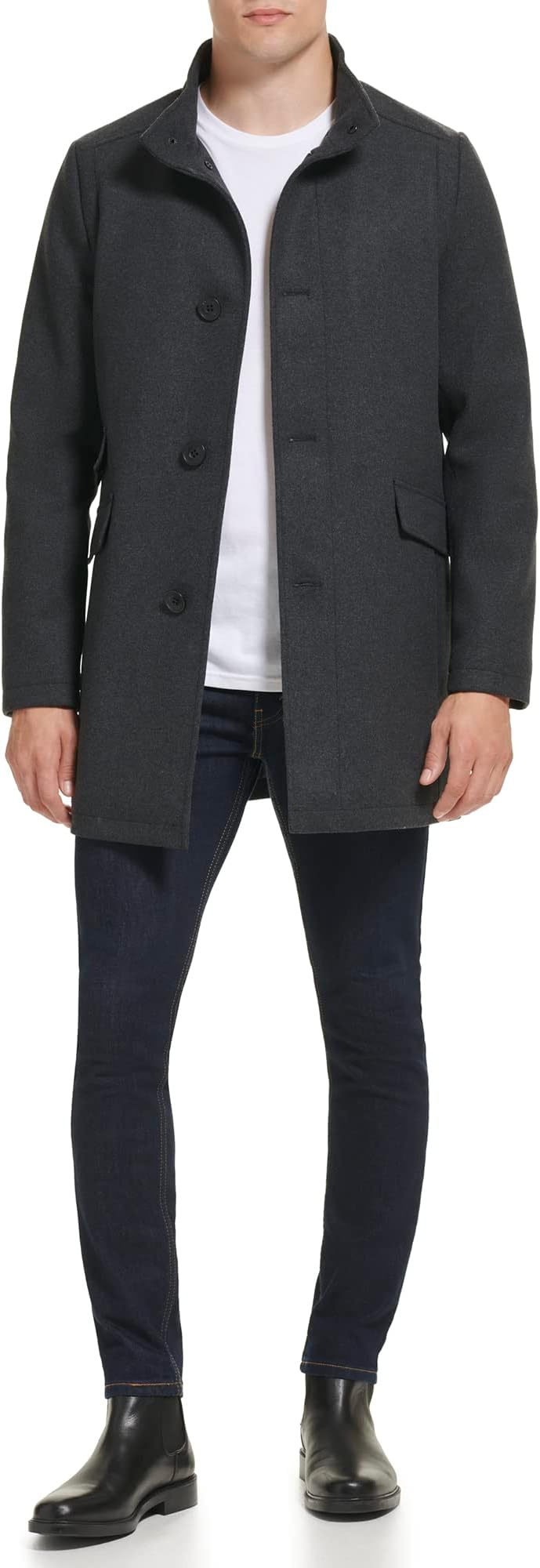 Men’s Wool Blend Quilted Lined Double Breasted Overcoat