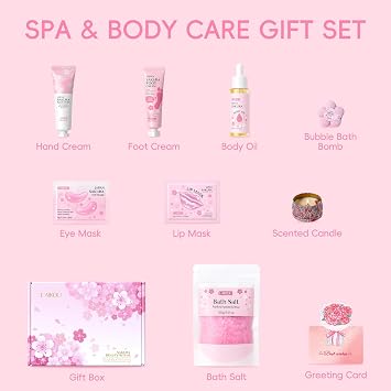 LAIKOU Sakura Pamper Sets for Teenage Girls, Bath & Body Self Care 9Pcs