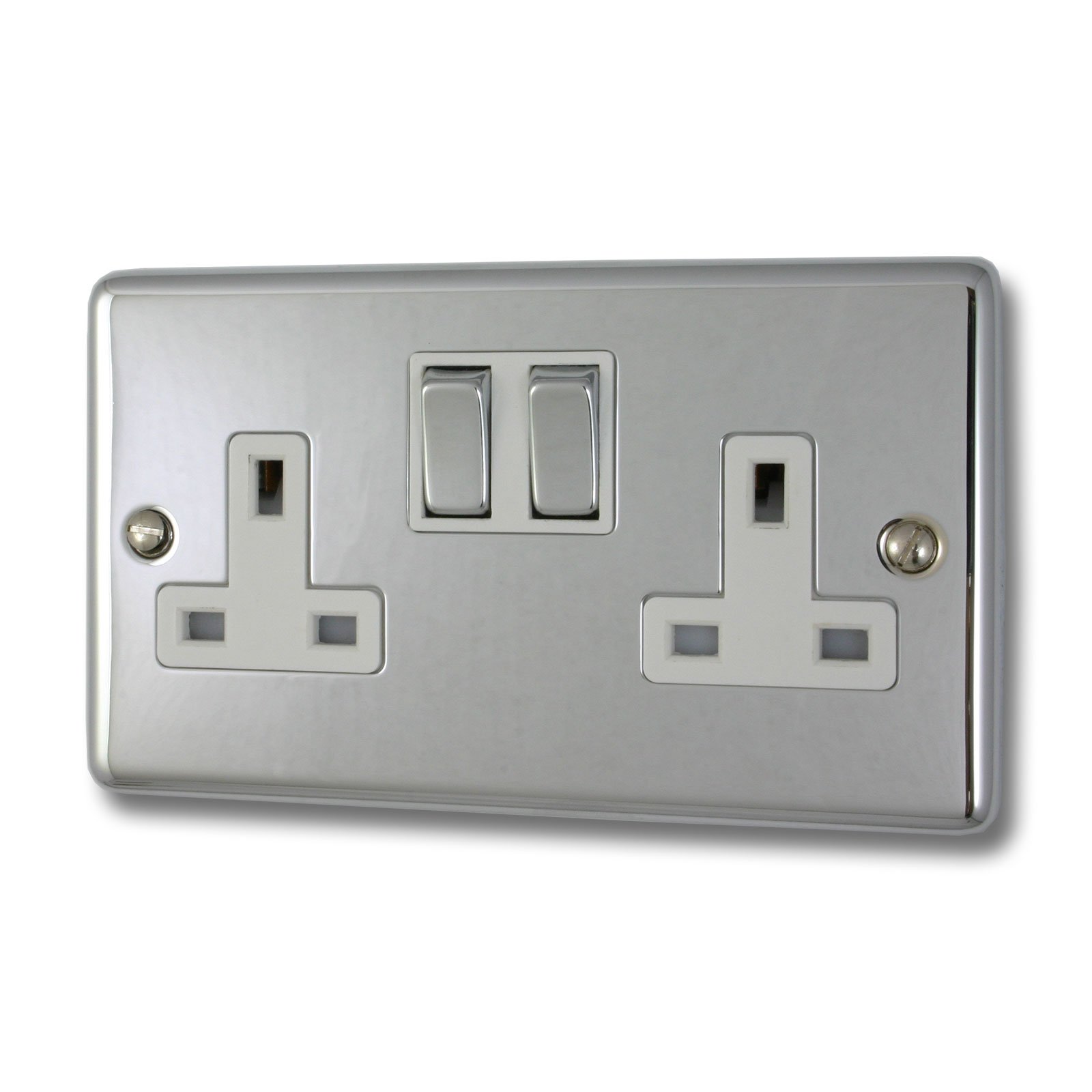 G&H Brassware CC210 13A Double Pole Polished Chrome Double Socket - Metal Rockers and White Inserts