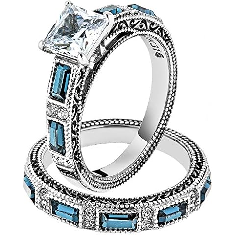 Marimor Jewelry Women's Stainless Steel 316 Cubic Zirconia Antique Design Wedding Ring Set Size 9 Cover