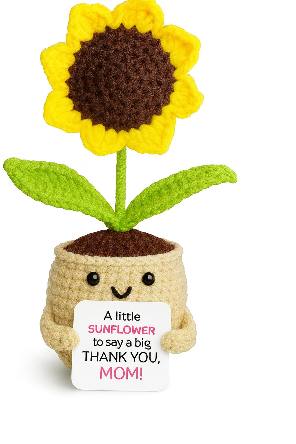 Decorlion Positive Sunflower Doll Crochet with Card - Thank You MOM - Thoughtful Mom Gifts from Daughter, Son- Mother's Day, Birthday Gifts for Mom,