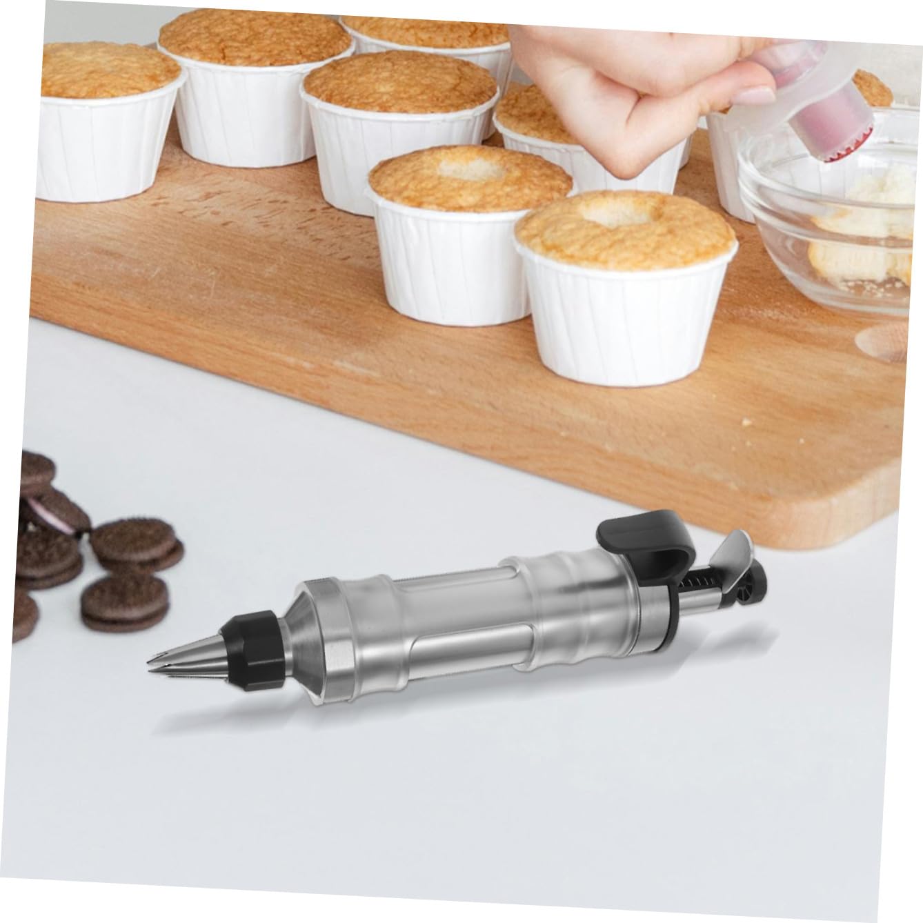 Prensa para Galletas De Acero Inoxidable, para Manga Pastelera Grande, Herramienta para Decorar Pasteles y Repostería, Apta para Cocina Profesional y Hogar, Accesorio Reutilizable