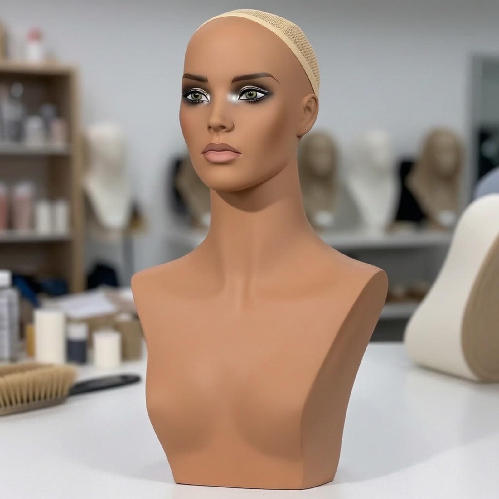 Qianly Testa di Manichino Femminile Realistico Testa di Manichino in PVC Professionale per Parrucchieri, Fotografia