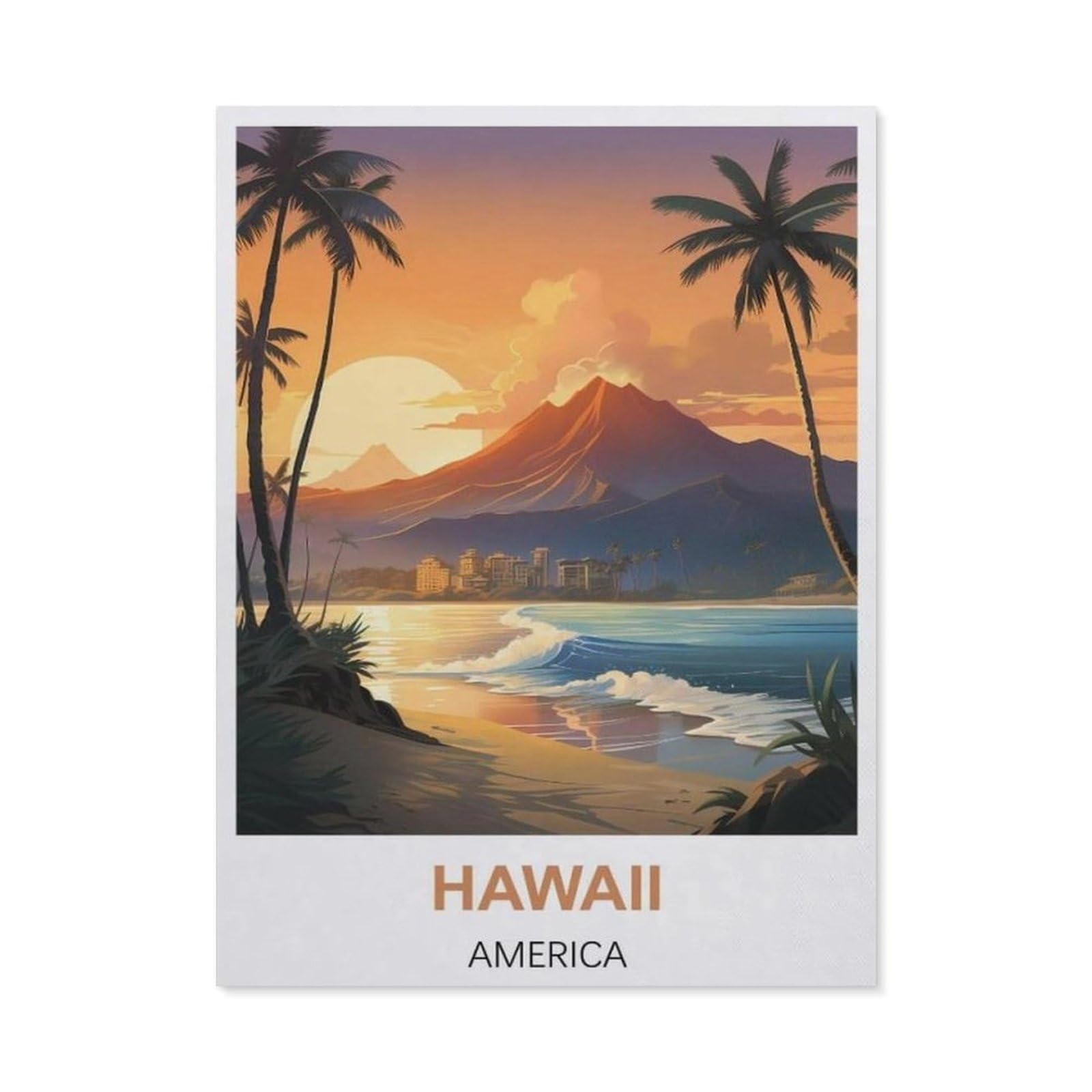 BEAYODKP DIY Diamond Painting，Hawaii American Vintage Travel Poster，Cross Stitch Full Drill 5D Embroidery Mosaic Wall Decor Art（30 x 40 cm/11.81 x 15.74 inches）-BV75