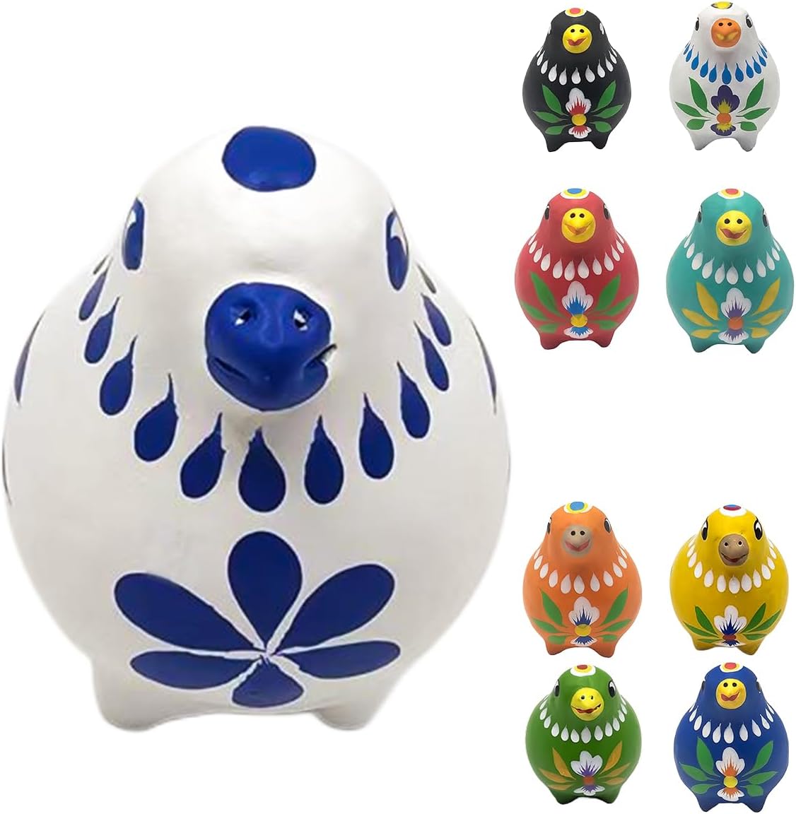 Decorative Clay Bird Figurines Hand-Painted Folk Art Design Collectible Smal Figurines Holiday Birthday Couples Friend Unique Gift Idea Decorative Home Art Table Bring (White-Blue)