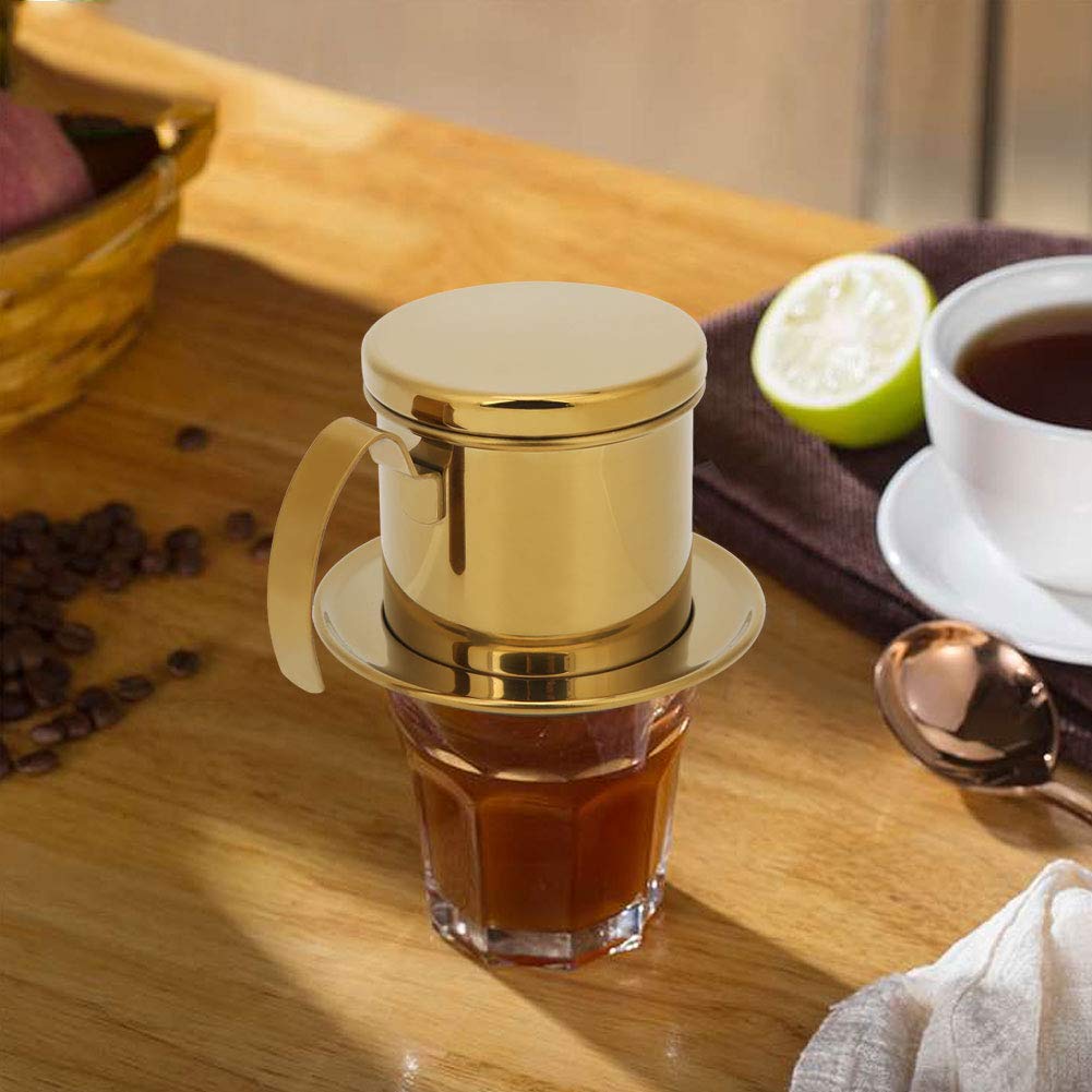 Filtro de café vietnamita,filtro de café compacto filtro de goteo de café de acero inoxidable para café elaborado a mano (oro brillante)