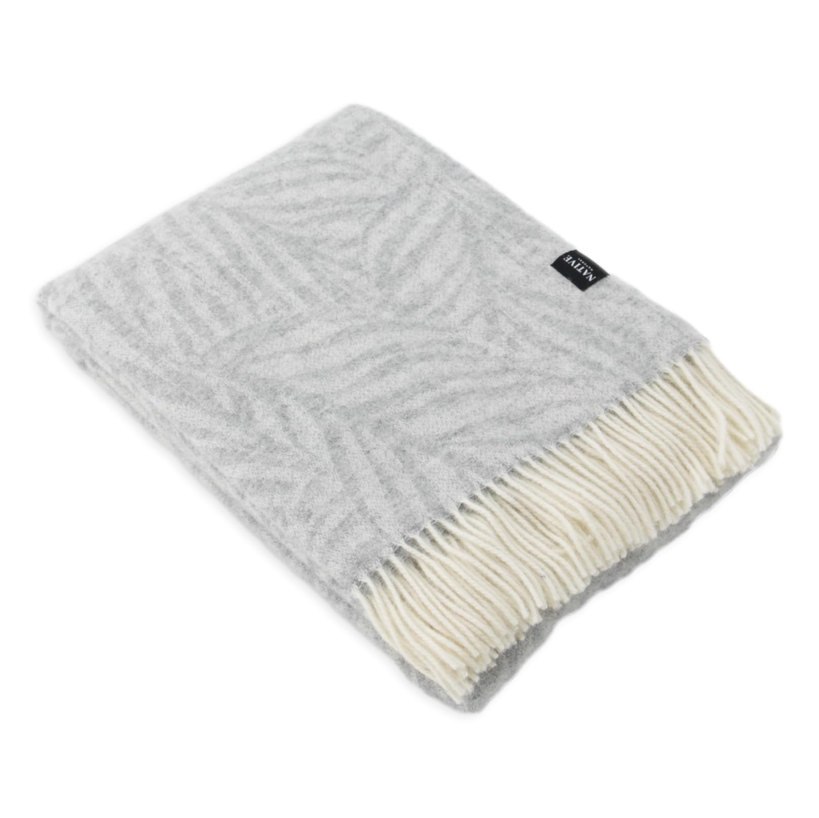 Simply Sheepskin Wool Blanket - Palm Pattern Light Grey Wool Blanket - Jacquard woven - New Zealand Wool Throw 140x200 cm
