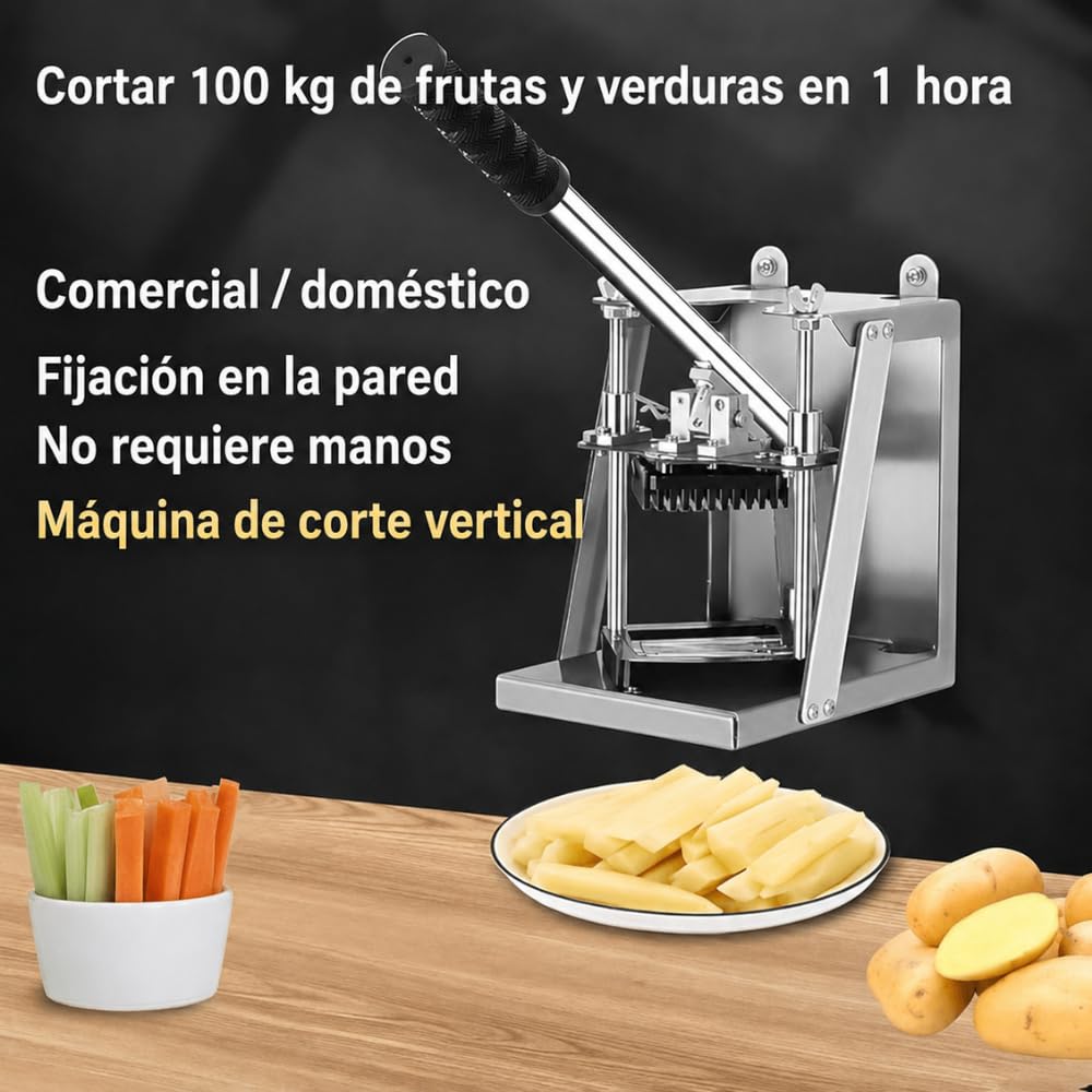Cortador de Papas Fritas de Acero Inoxidable con 3 Cuchillas Intercambiables (10mm, 12mm, 14mm), Multifuncional