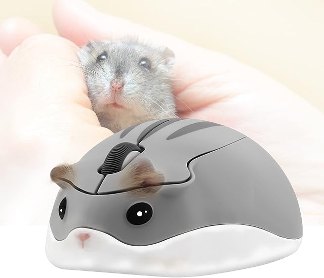 Wireless Mouse,Cute Mini Hamster Shape Optical Mouse,1200 DPI Noise Reduction Ultra Portable Travel Mouse,2.4 GHz with USB Unifying Receiver,for PC Mac Laptop Computer Kids Girl Gift(Gray)