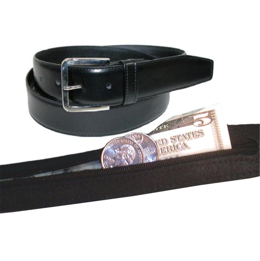 Fashion Helpers Men's Leather Money Belt Size 44 - Black