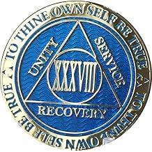 RecoveryChip 38 سنة AA ميدالية مغبر أزرق اللون الذهب مطلي رقاقة VIII