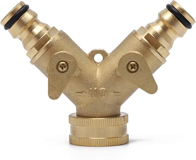 LINZI 2 Way Brass Tap Garden Hose Splitter, Y Valve Double Water Tap Divider Adaptor Hose Connector With Individual On/Off Valves for Outdoor Cleaning Irrigation