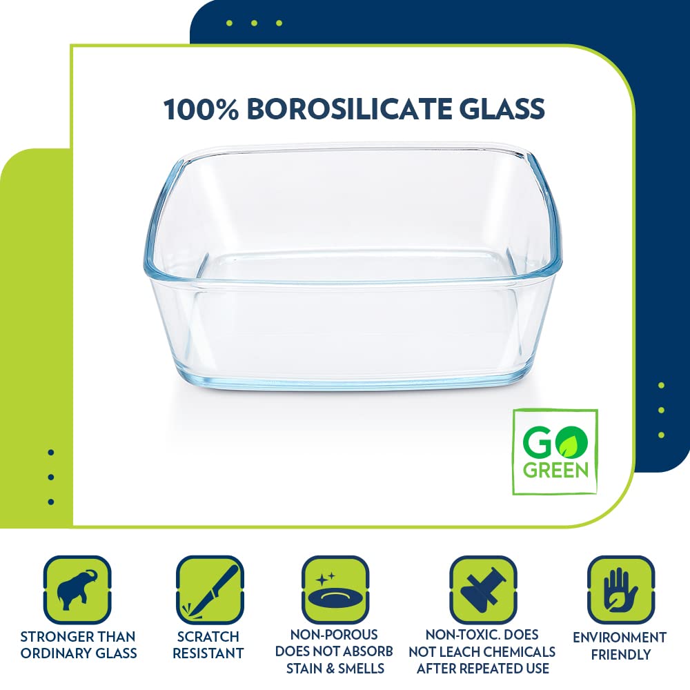 Borosil Microwave Safe & Oven Safe Square Glass Baking Dish with Lid (Transparent, 500 ml + 800 ml + 1.6 L) - Set of 3 — Amazon image 5