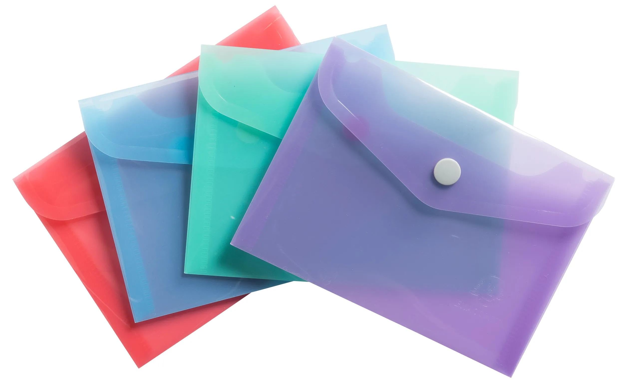 Exacompta, Ref 35410E, Box of 28 Pockets with snap Button Closure with Flap, Chromaline Pastel, Dimensions: 19 x 14 cm