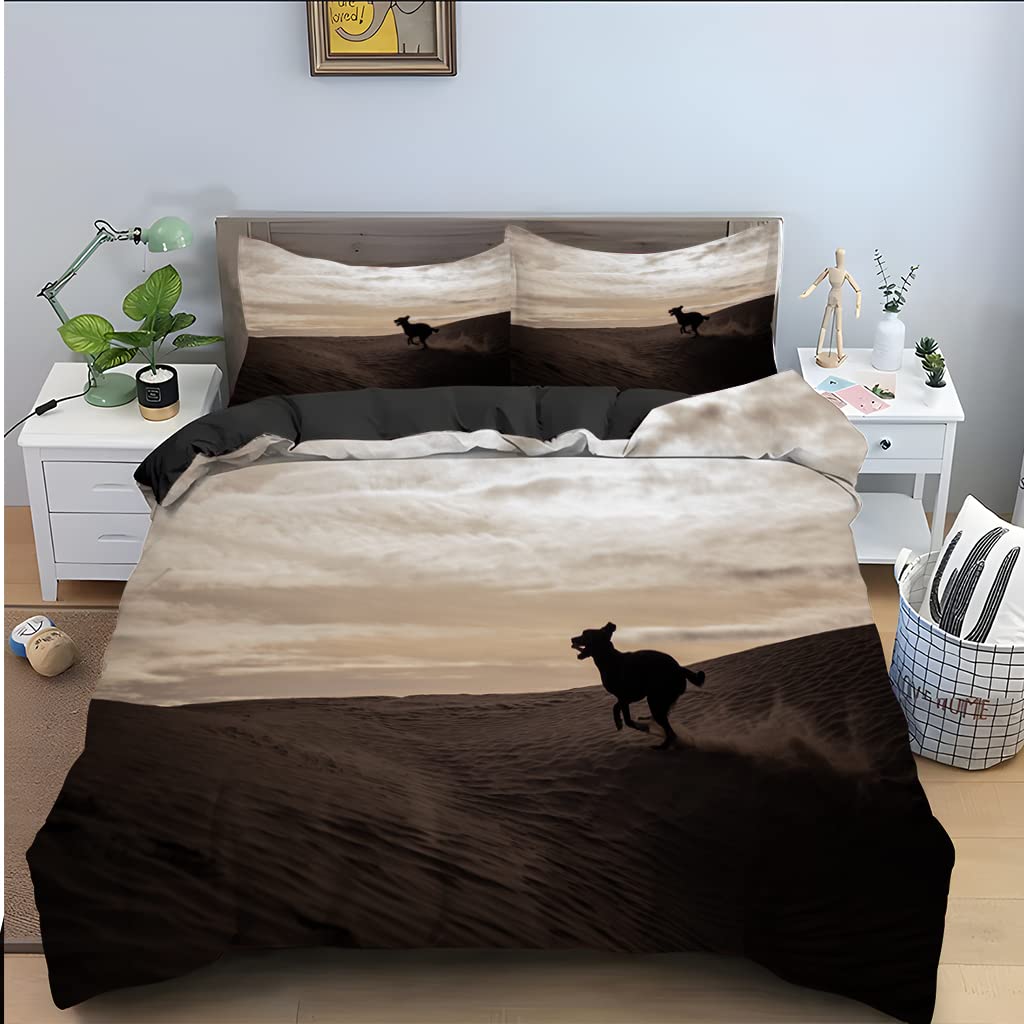 Housse de couette 90x190 microfine 110g douce et résistante motif chien brun