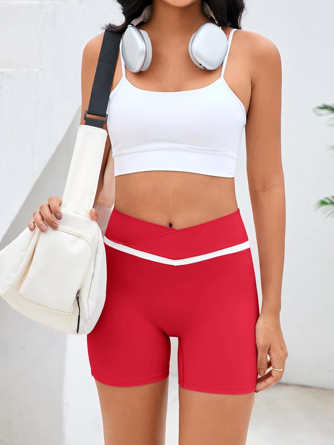 Aoysky Womens Buttery Soft Crossover Biker Shorts 5" Criss Cross V High Waisted Seamless Workout Yoga Athletic Shorts - Image 5