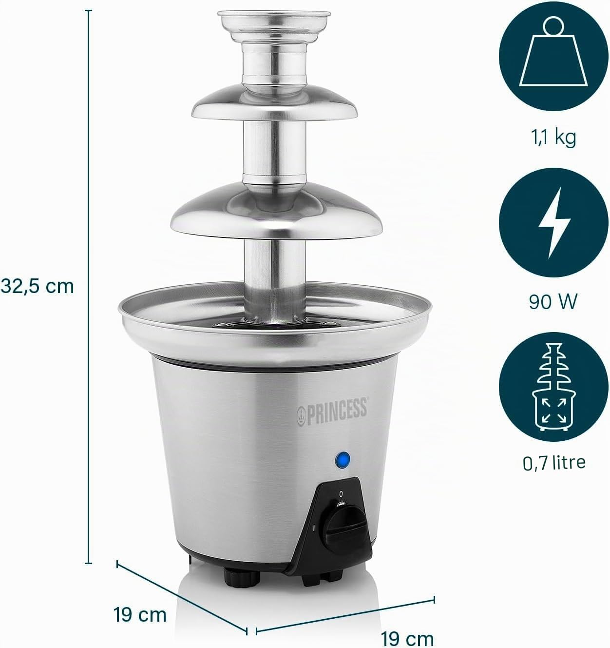 Princess Fontaines à chocolat, Inox Brossé, 3 étages XL (0,7 L)