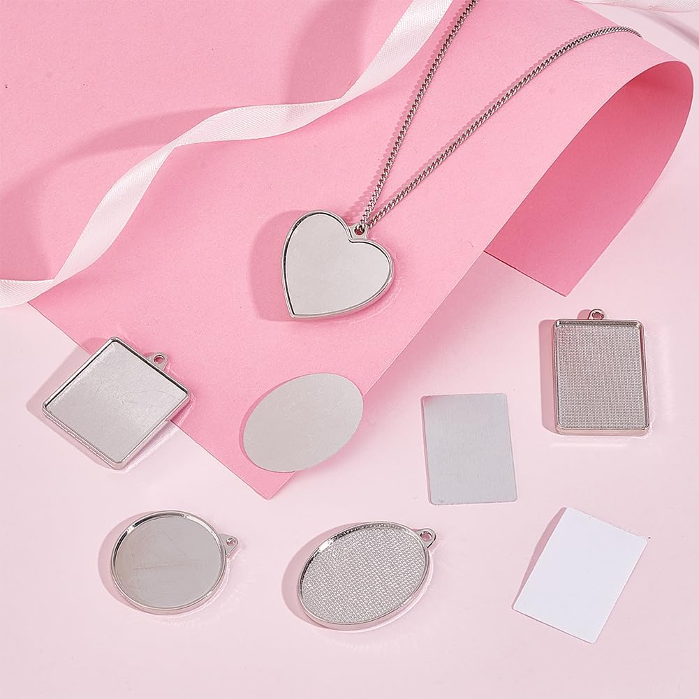 PH PandaHall 20pcs 5 Styles Heat Transfer Pendants, Metal Pendant Blanks Heart/Round Craft Bezel Setting Blank Photo Bezel Charms for Sublimation Bracelets Keychains DIY Jewelry Making - Image 5