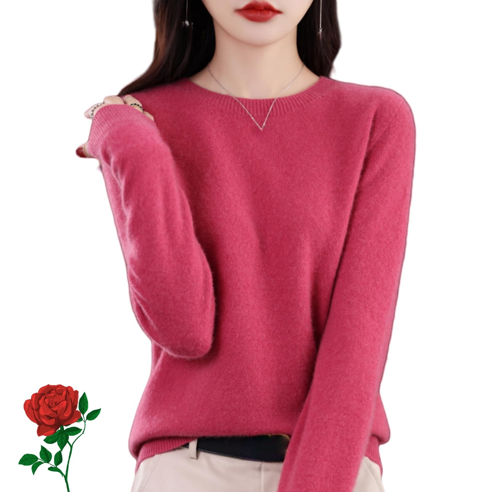 New Cashmere Sweater for Women Cashmere Sweaters Pullover Knit Soft Crewneck Long Sleeve Tops