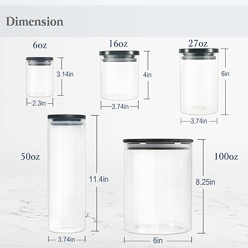 Miniatura 3 de Tarros de vidrio con tapas negras, recipientes de vidrio para almacenamiento de alimentos con tapas herméticas, tarros de vidrio para alimentos para