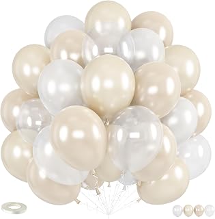 Pearl White Balloons, 12 Inch Double Stuffed Pearl Balloons, 50pcs Double Stuffed Latex Sand White Ivory Clear Balloon for Bachelorette Bride Baby Shower Wedding Engagement Birthday Party Decorations