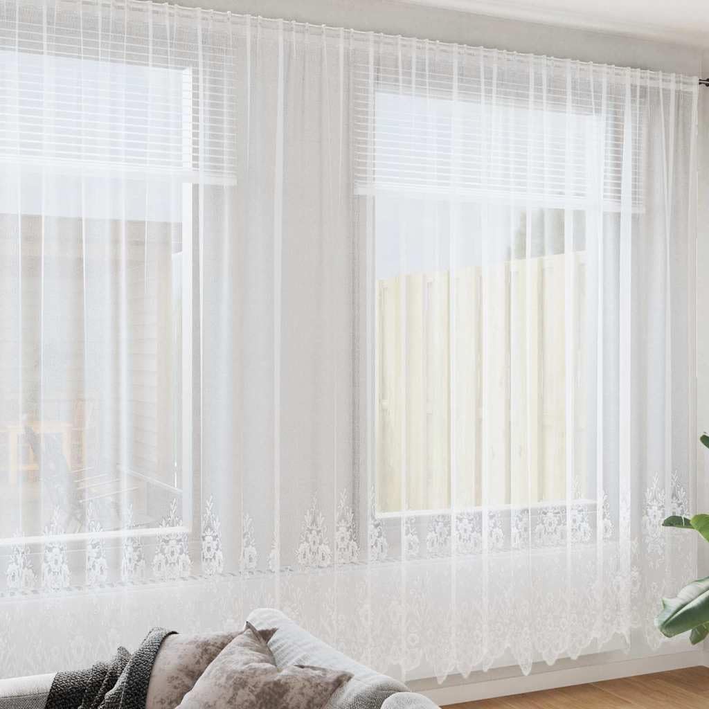 Zasłona koronkowa w kwiaty, biała, 280 x 600 cm, poliester, filtr światła, nieprzejrzysta, do salonu, sypialni, biura, 4 opcje montażu, można prać w pralce