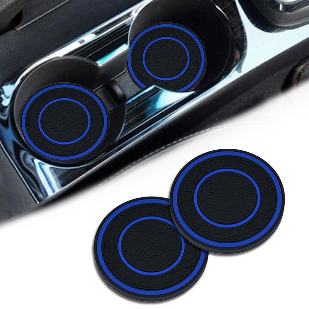 2 Pack Car Coasters for Cup Holder, 2.75 Inch Universal Auto Waterproof Coasters Silicon Insulation Cup Mats,No-Slip Anti Dust Insert Coaster for Woman Man, Suit for Vehicle Interior (2, Blue)