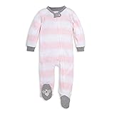 Burt's Bees Baby Girls' Organic Cotton Sleep and Play Footed Pajamas Newborn Pink Rugby Stripe