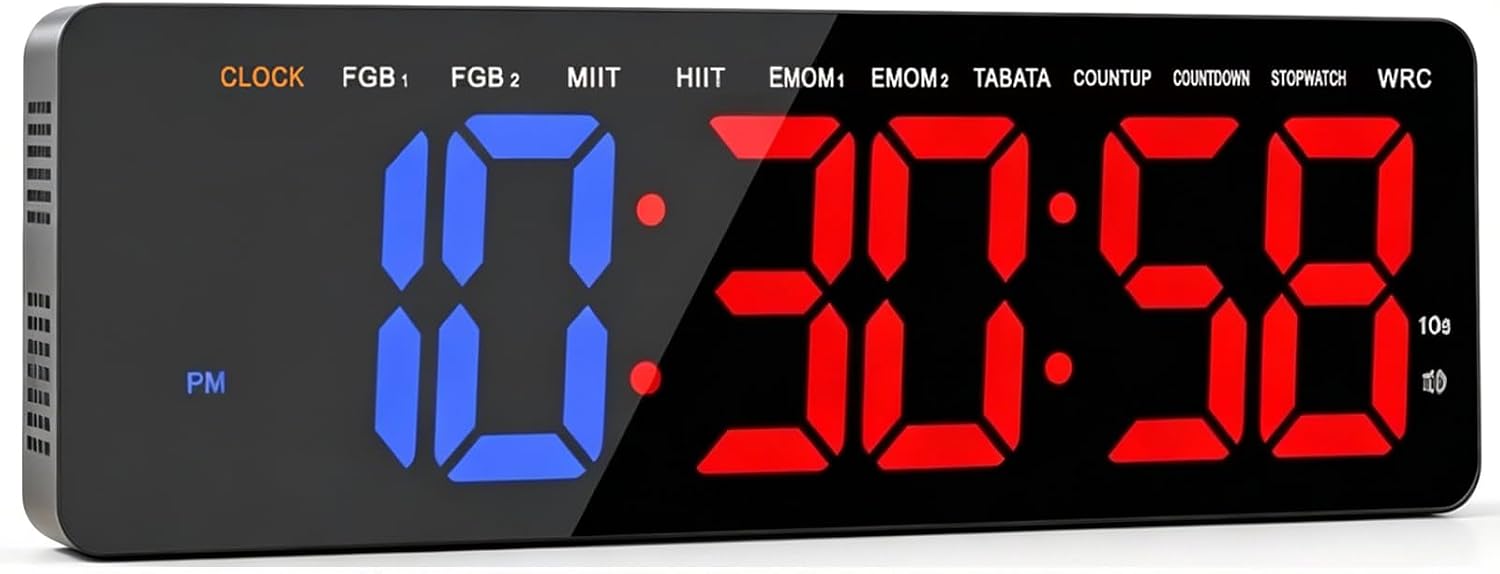 Gym Timer 16.5" Large LED Display Wall Clock, Upgraded Workout Interval Timer Count Down & Up Stopwatch, Large LED Digital Display for Fitness, Home Garage and Outdoor