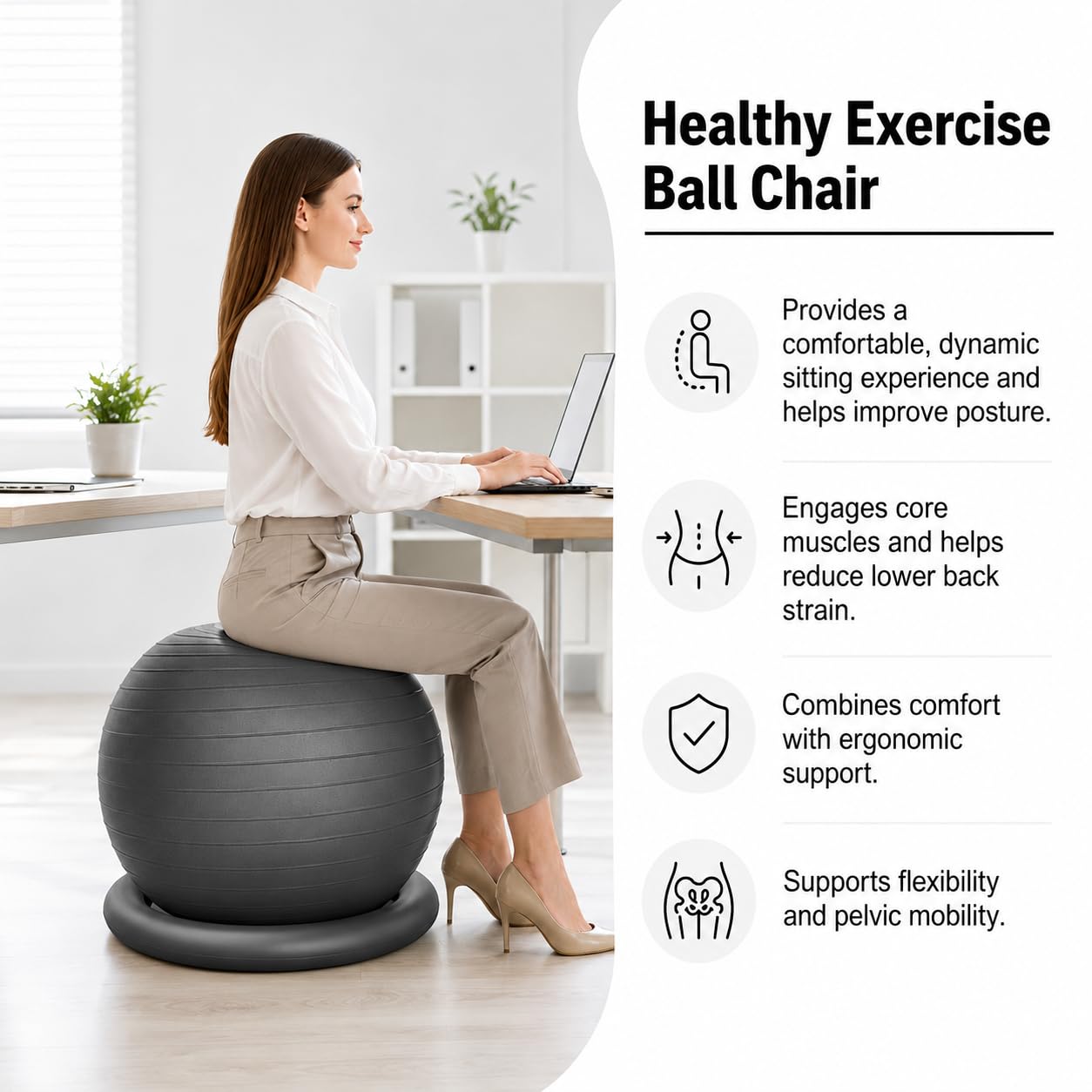 Krzesło Fitness Piłka do Ćwiczeń z Podstawą do Domowej Siłowni 65cm
