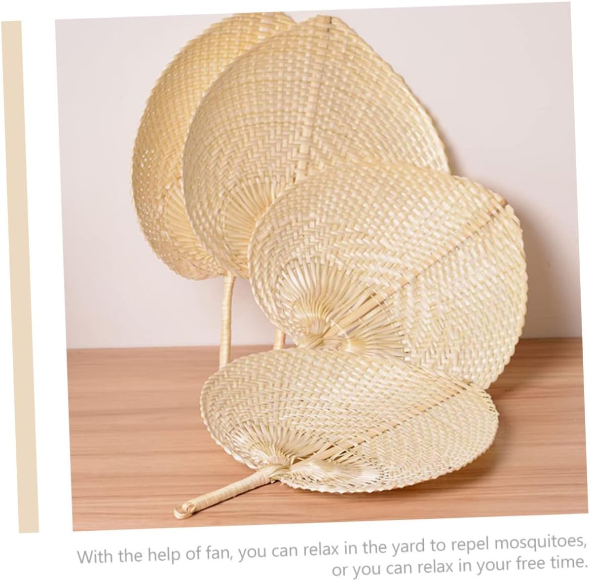 5Pcs Handmade Woven Fan Natural Raffia Hand Fans for Summer Cooling Vintage Chinese Style Home Decor Lightweight and Easy to Use for Indoor and Outdoor Events
