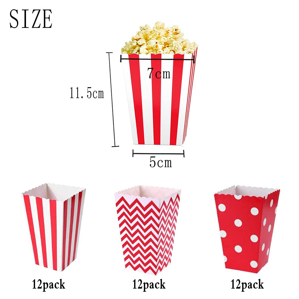Cajas de Palomitas,36pcs Caja de Palomitas de Maíz,Bolsa de Palomitas,Bolsas de Palomitas de MaíZ para Los Bocados del Partido Los Dulces Las Palomitas (rojo)