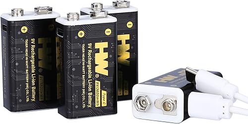 HW Batería de 9 V para detector de humo, baterías de litio recargables de 9 V, paquete de 4 baterías recargables USB tipo c de 9 voltios, carga