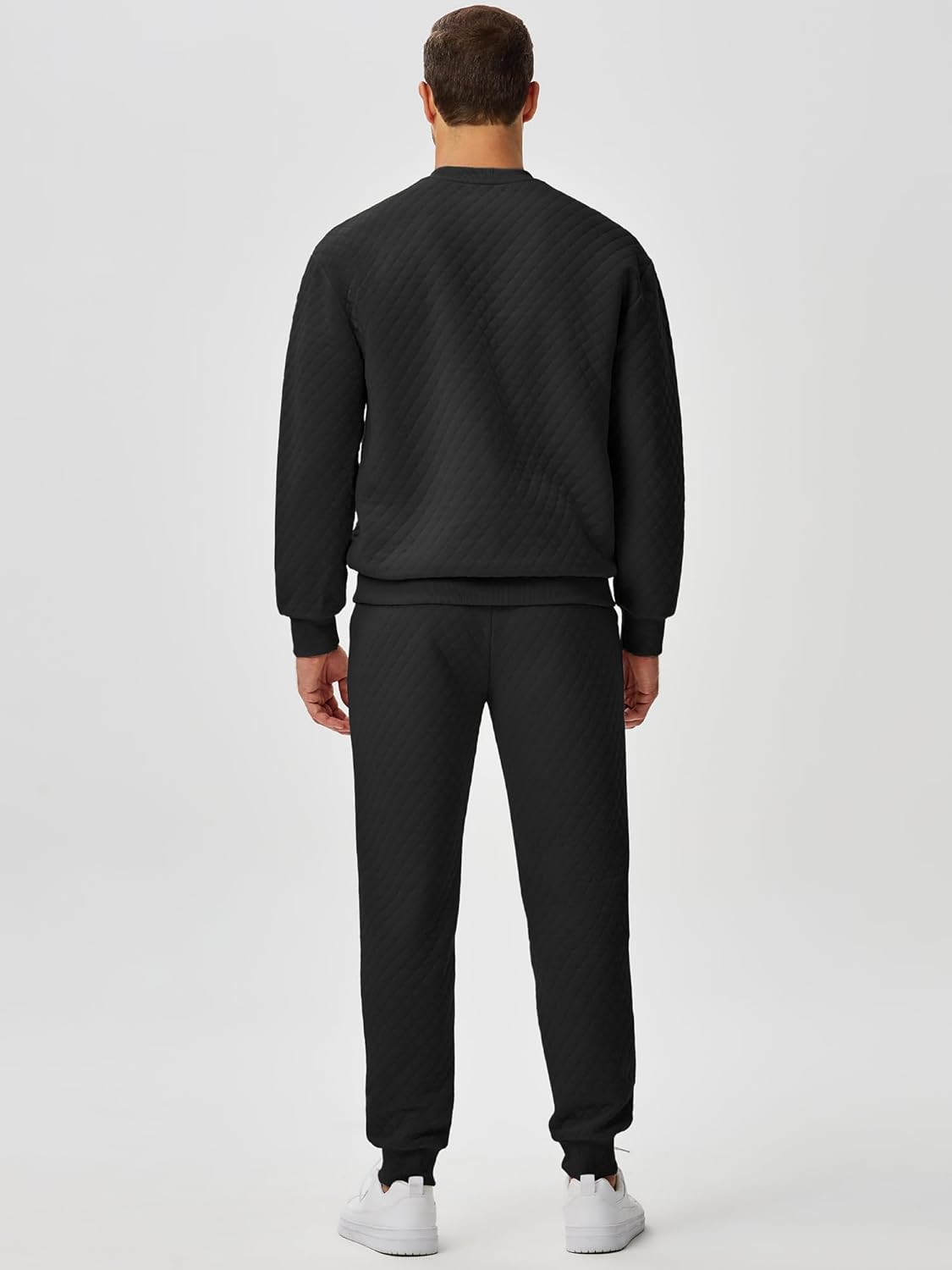 JMIERR Men's Quilted 2 Piece Casual Outfits Crewneck Sweatshirt Tracksuit & Joggers Sweatpants Sweatsuit Set