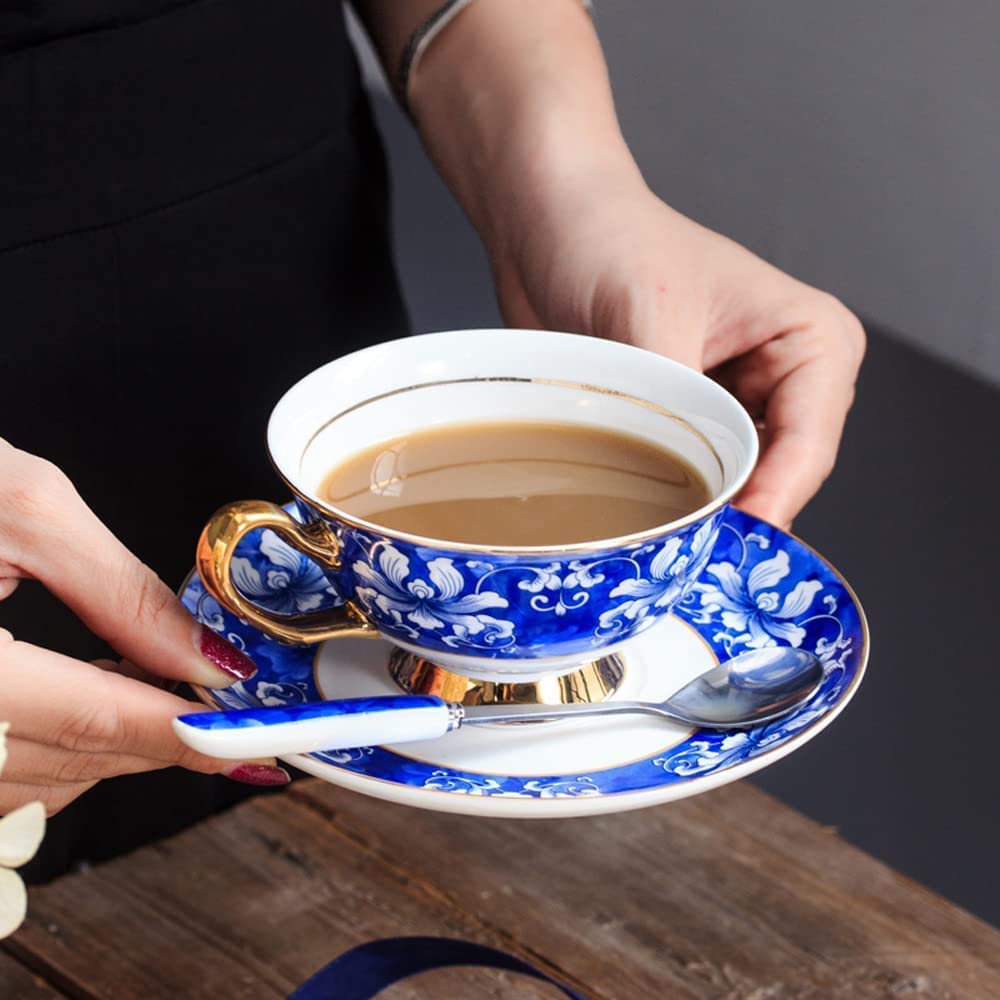 Filiżanka kawy ze złotym uchwytem wielokrotnym użyciem niebiesko -biały porcelanowy w chińskim stylu herbata Izolowana kawa Ceramiczna 6 uncji kawa zestaw kawy