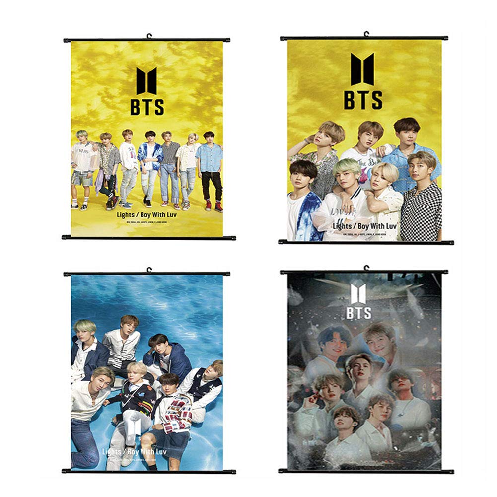 ZYHPick 4 Pcs/Set K-Pop BTS Waterproof Canvas Hanging Painting Wall Scroll Poster Art Painting