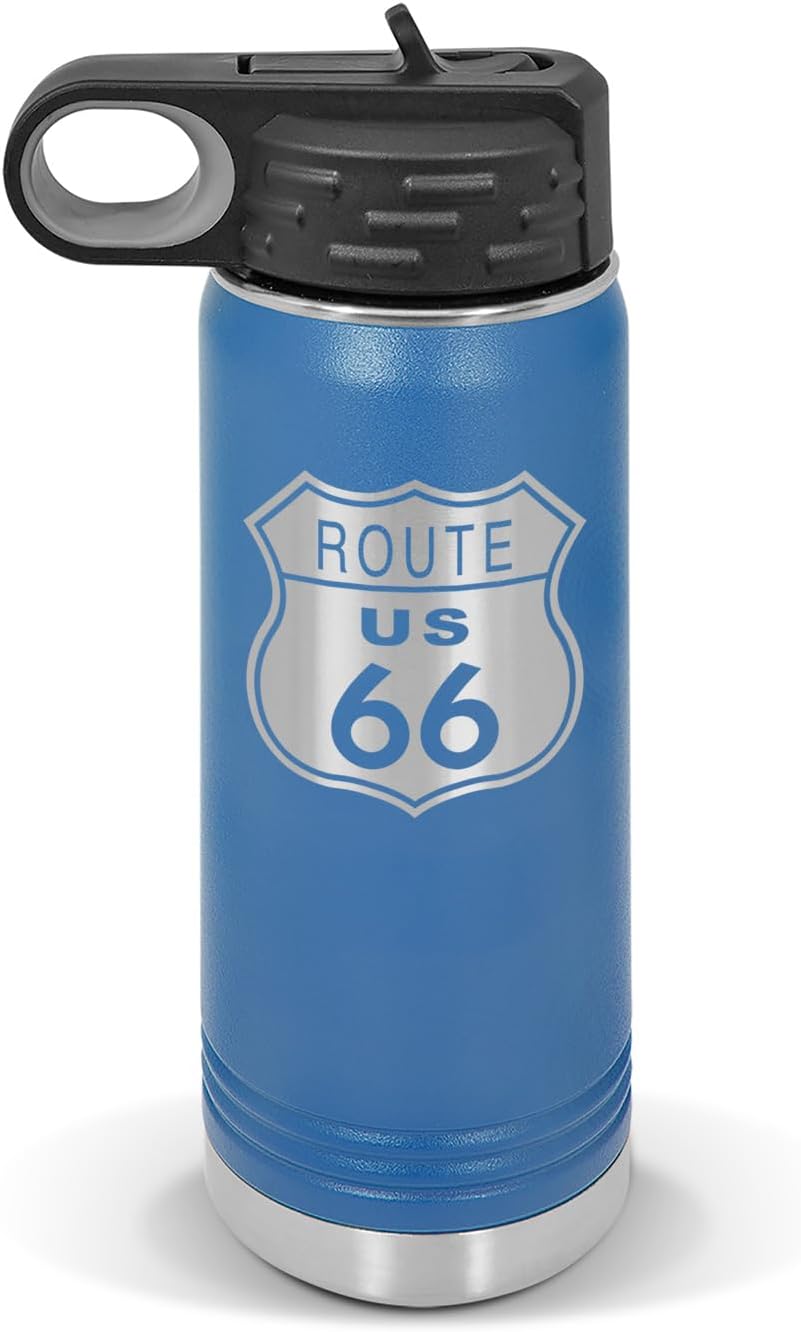 RDW US Route 66 Water Bottle 20 oz - Laser Engraved w/Flip Top Removable Straw - Polar Camel - Stainless - Vacuum Insulated - Drinkware - Highway