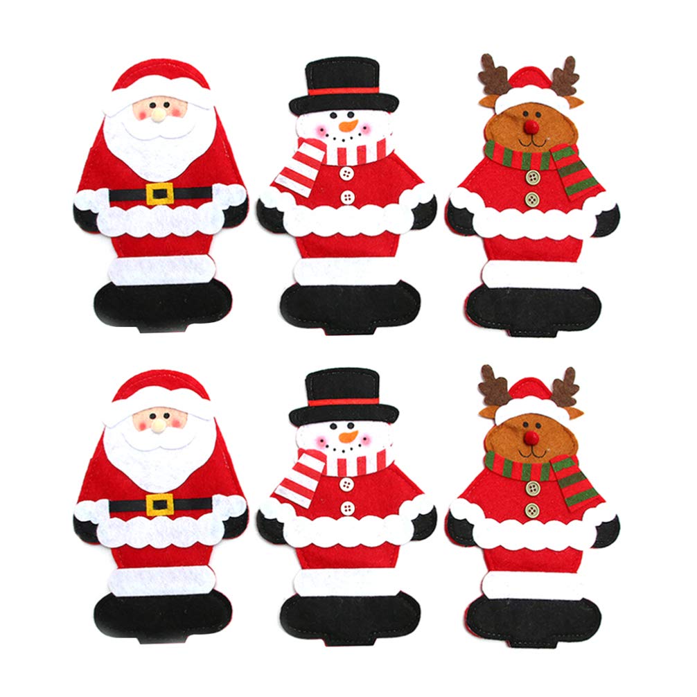 TOYANDONA 6pcs Christmas Santa Claus Snowman Reindeer Silverware Holders Xmas Party Dinner Table Dinnerware Decorations