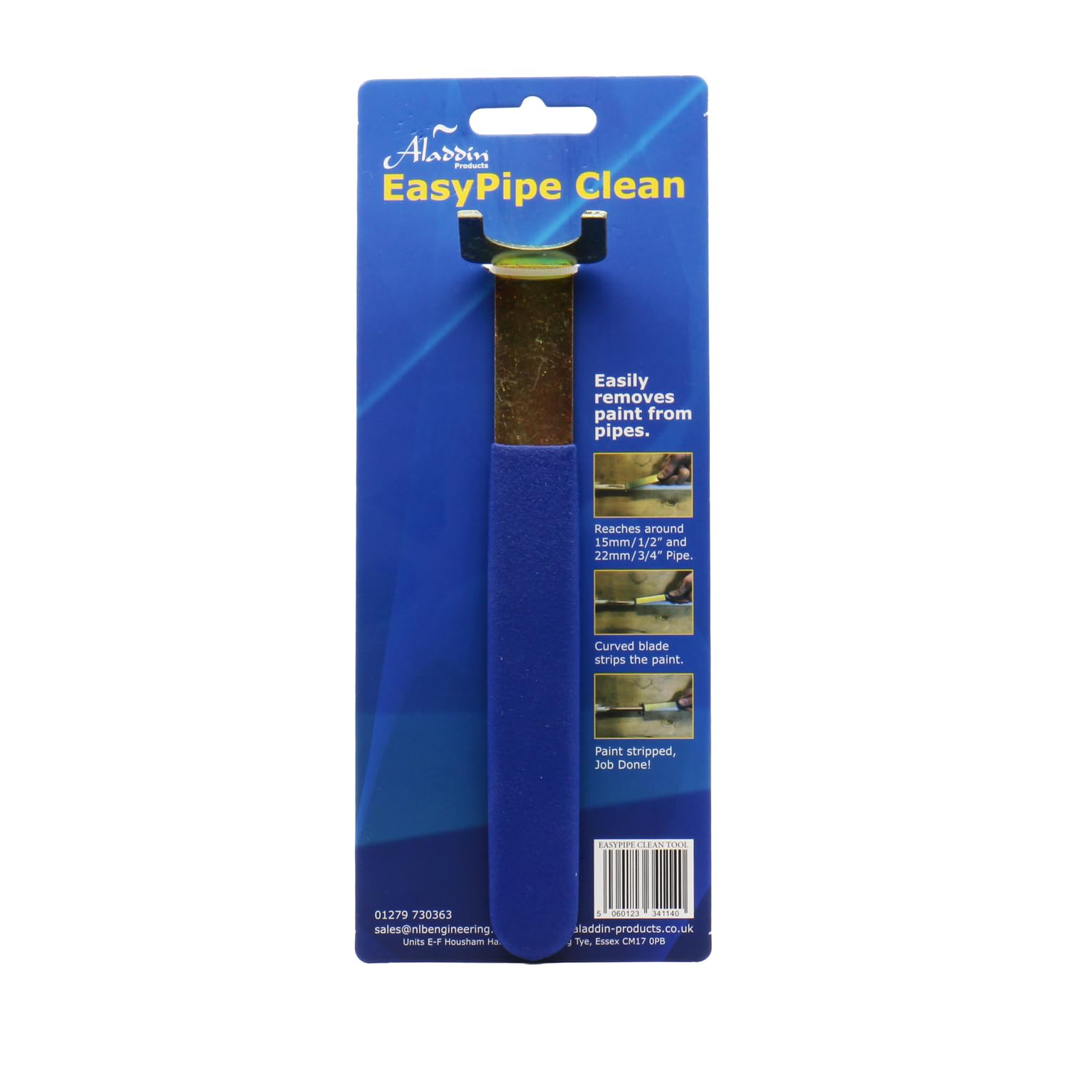 Unvented Components Europe Blue Aladdin Easypipe Clean, Paint Removal Tool For 15Mm-22Mm Pipes, Curved Blade Design