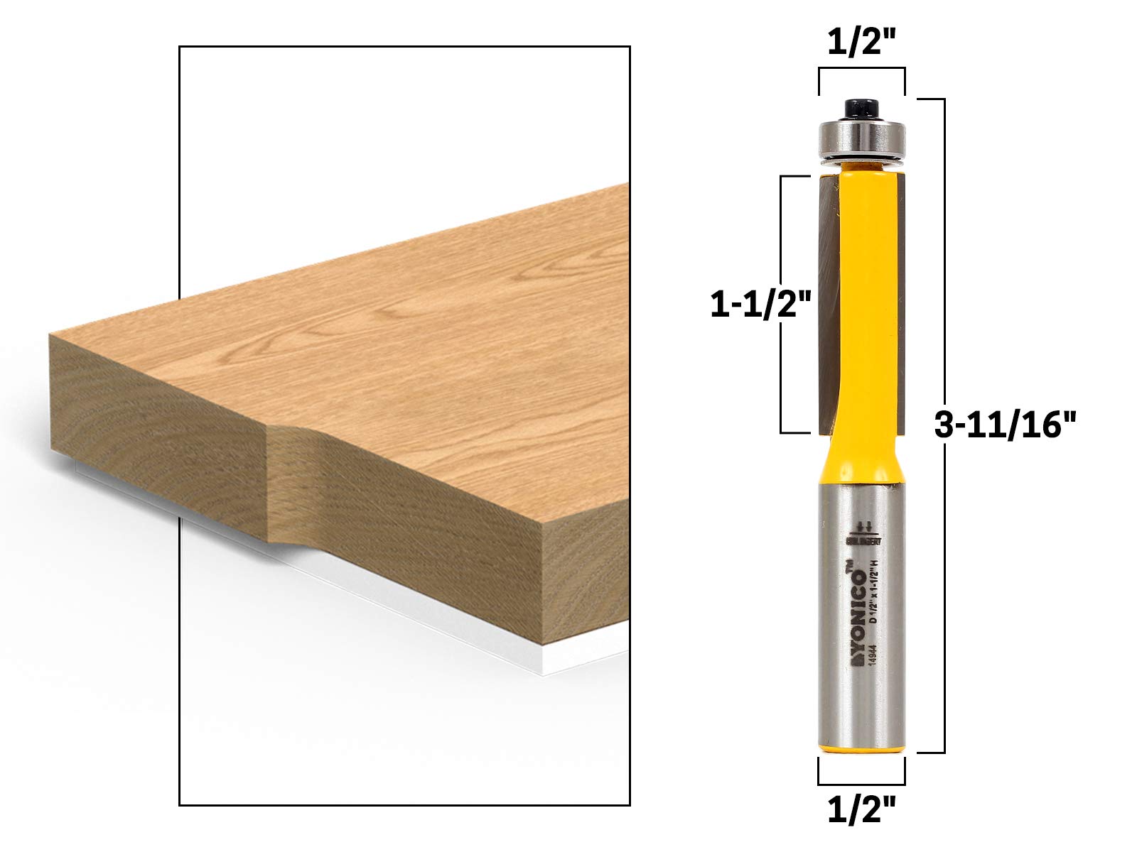 YONICO Router Bits Pattern Bit Flush Trim 1-1/2-Inch Height X 1/2-Inch Diameter 1/2-Inch Shank 14944