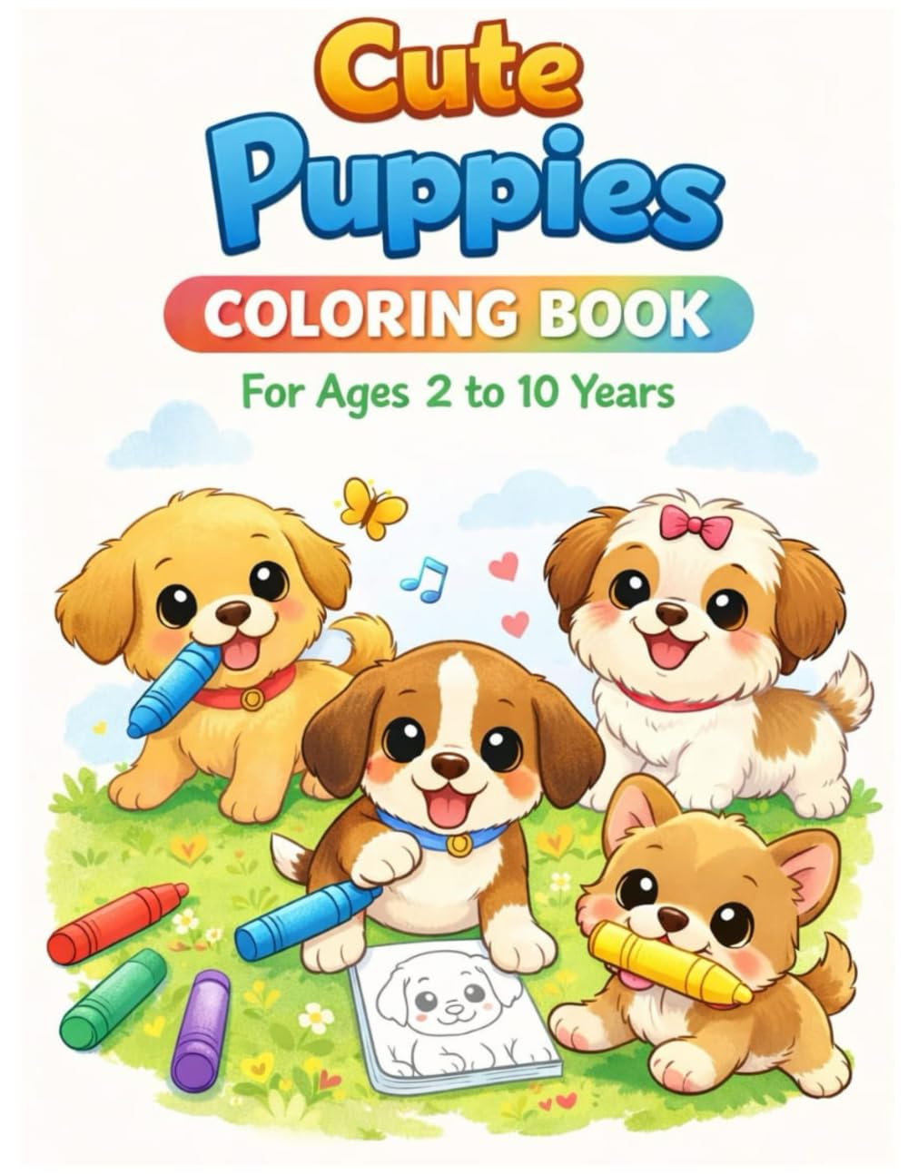 Cute Puppies Coloring Book for Kids Ages 2–10: Adorable Puppy Coloring Fun for Toddlers and Kids