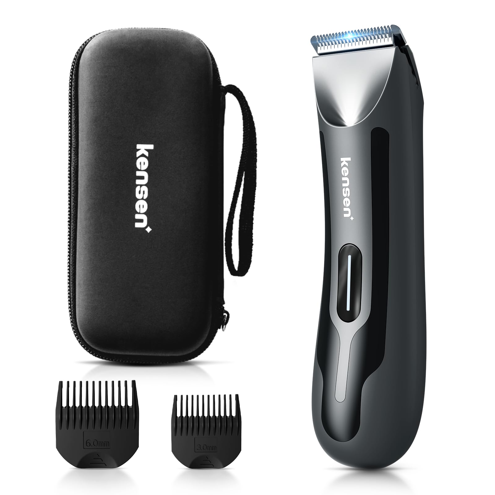 kensen Afeitadora Corporal Masculina, Depiladora Corporal Hombre en Seco y Húmedo,para las Zonas Intimas, Rasuradora Corporal con Luz,Gris