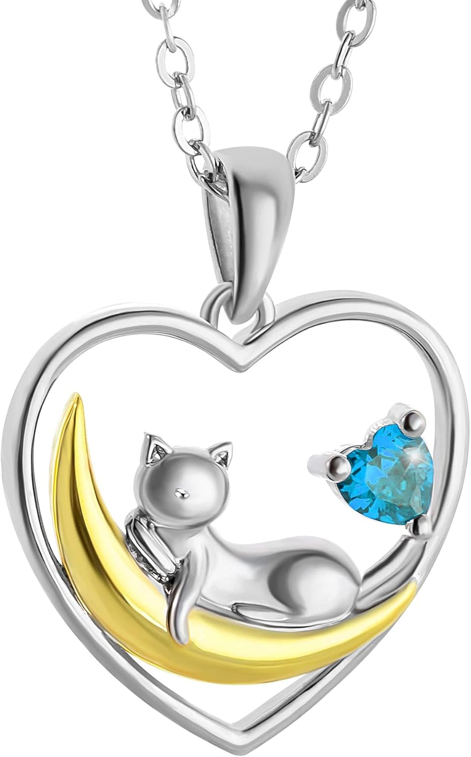 【新品未使用品】猫と月のデザイン 誕生石ネックレス　金属アレルギー対応 Amazon | [AILIN] 誕生石ネックレス レディース ペンダント