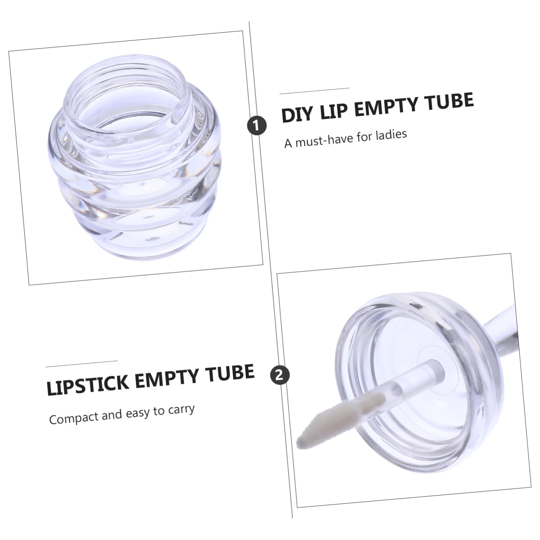 Tubo de Brillo Labial Transparente en Plástico 20 Piezas | Envase Recargable, Apto para Bálsamo y Gloss, Formato Compacto para Uso Diario