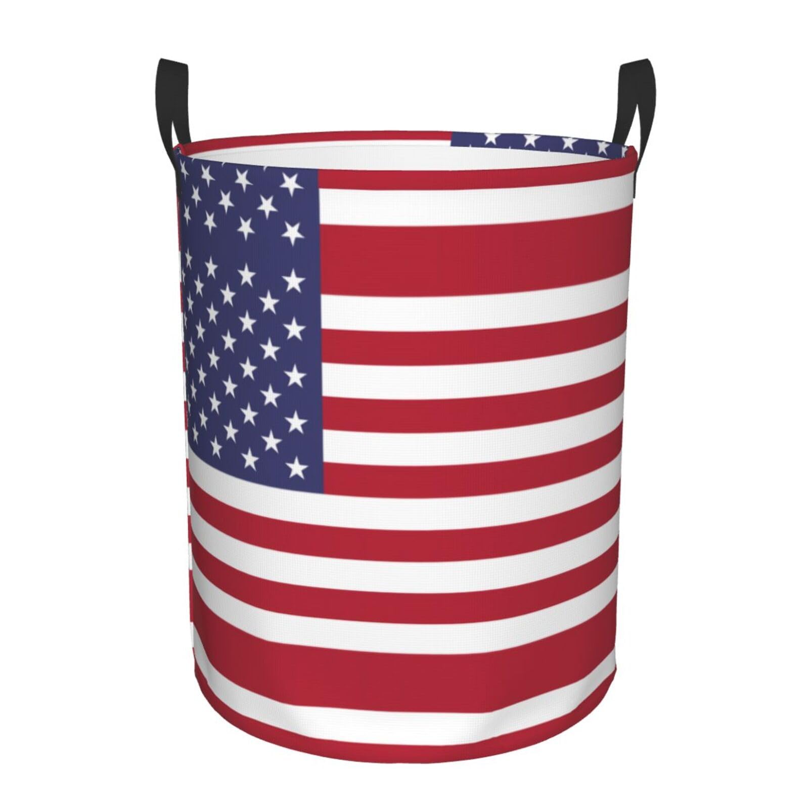 M Circular Hamper – Collapsible American flag Print Laundry Basket