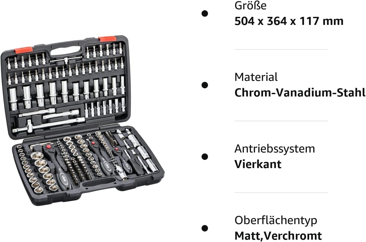 ViGOR Steckschlüsselsatz V2461 I 172-teiliges Werkzeug-Set, Antrieb: Sechs- und Vierkant, Abtrieb-Profile unter anderem: Innen- und Außen Sechskant, Kreuz- Schlitz und Pozidriv