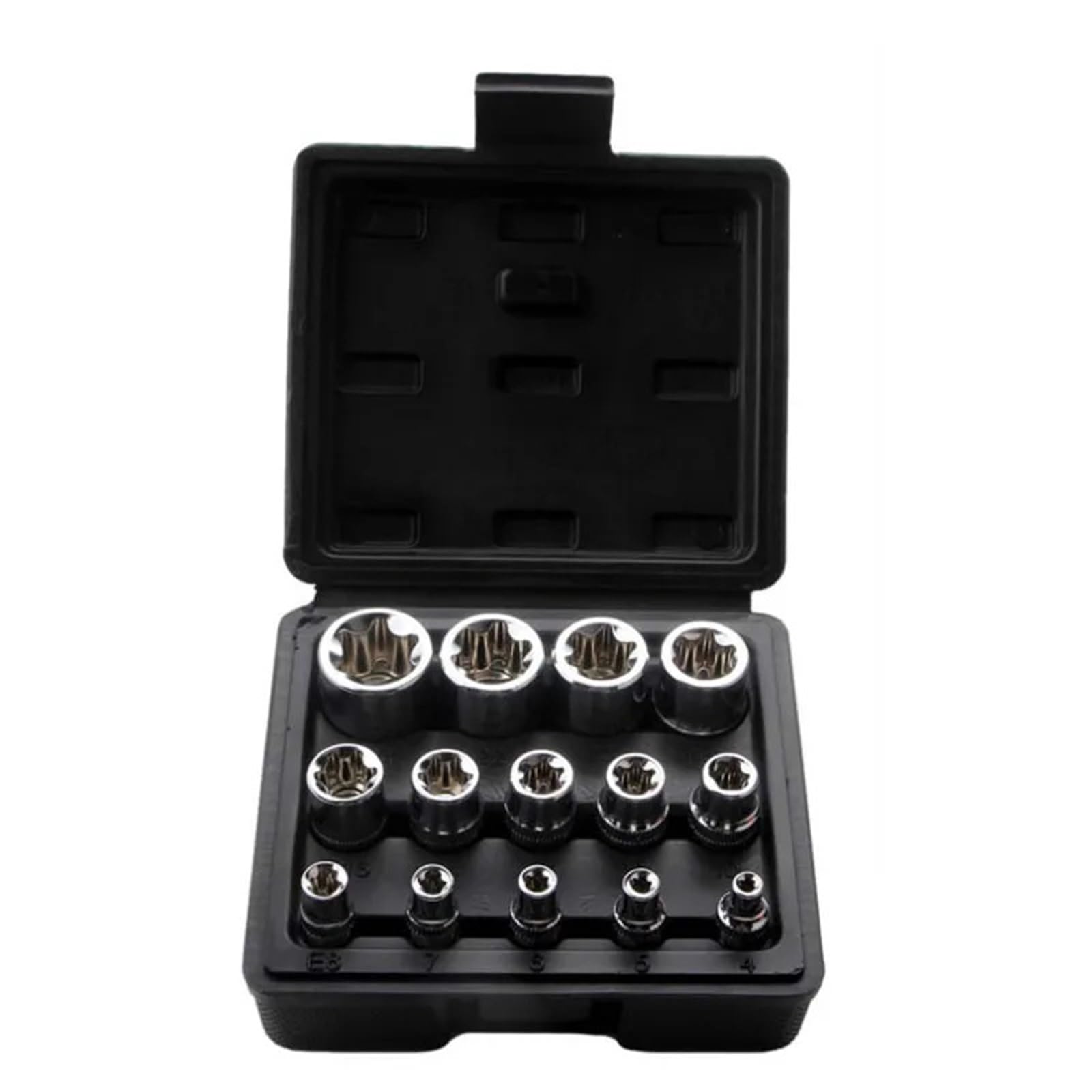 Kauwyehd Women's 1 Set-Black 4/5/14Pcs E Star Torx Socket Set E4-E24 E-Torx External Hex Insert Nut Socket Wrench Set(1 Set-Black)